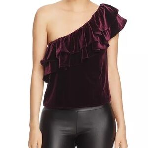 MISA Los Angeles Ruffle One-Shoulder Velvet Top